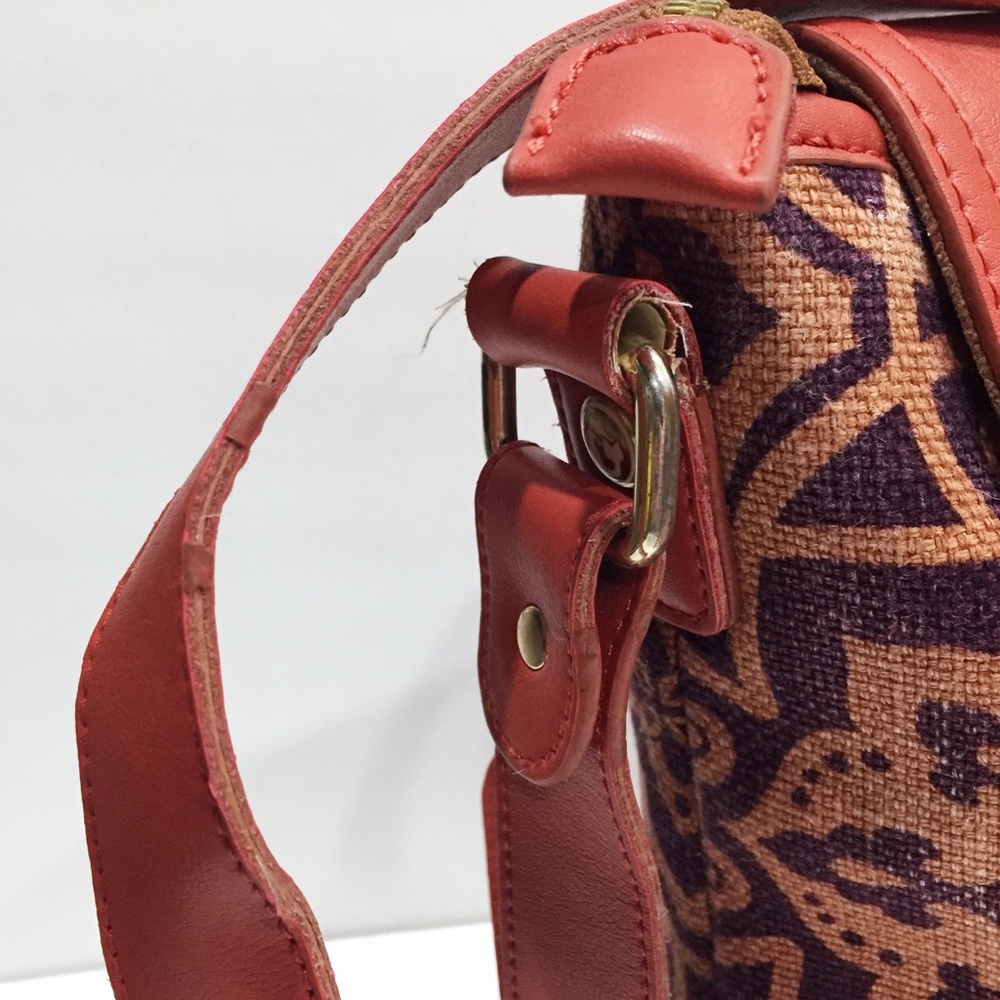 Spartina 449 coral leather and linen shoulder bag - Picture 4 of 11